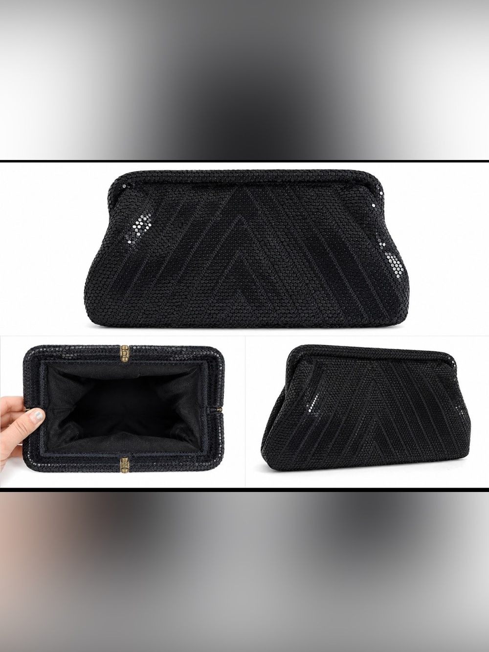 Vintage Black Mesh Evening Clutch Purse Art Deco Style
